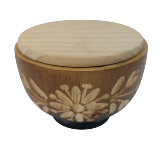 Wooden Trinket Wooden Box Bow Hand Carved Flower - Picture 1 of 12